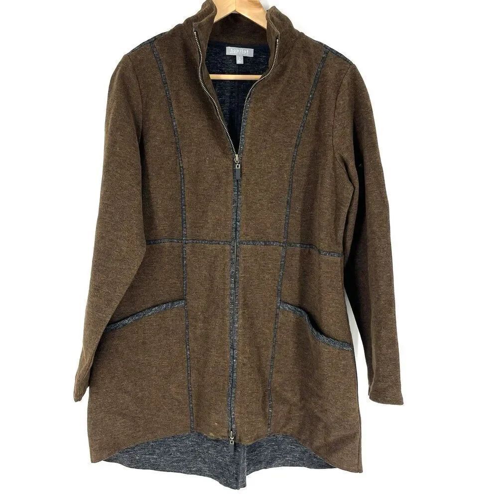 Habitat Jacket Size Small Womens Brown Double Sided Felt Car Coat Zip Up Pockets